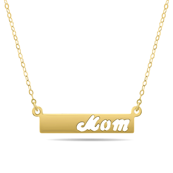 14K Yellow Gold MOM Bar Necklace
